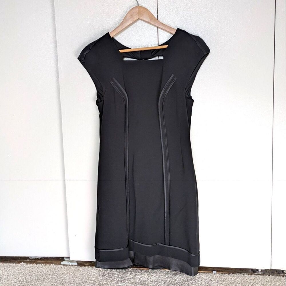 Rag and Bone Black Cutout Faux Leather Trim Sheath Dress Sz 4 - Picture 3 of 8